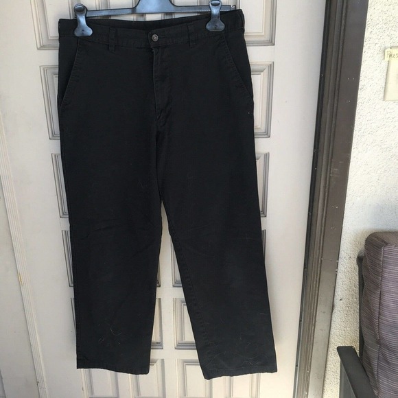 George Cotton Pants SzM34/30 Black Wide Leg Flat Front Pockets Zipper Pre-Owned - Picture 2 of 12